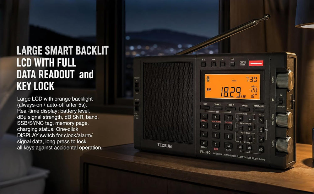 Tecsun PL990 Digital Worldband AM/FM Shortwave Longwave Radio with Single Sid...