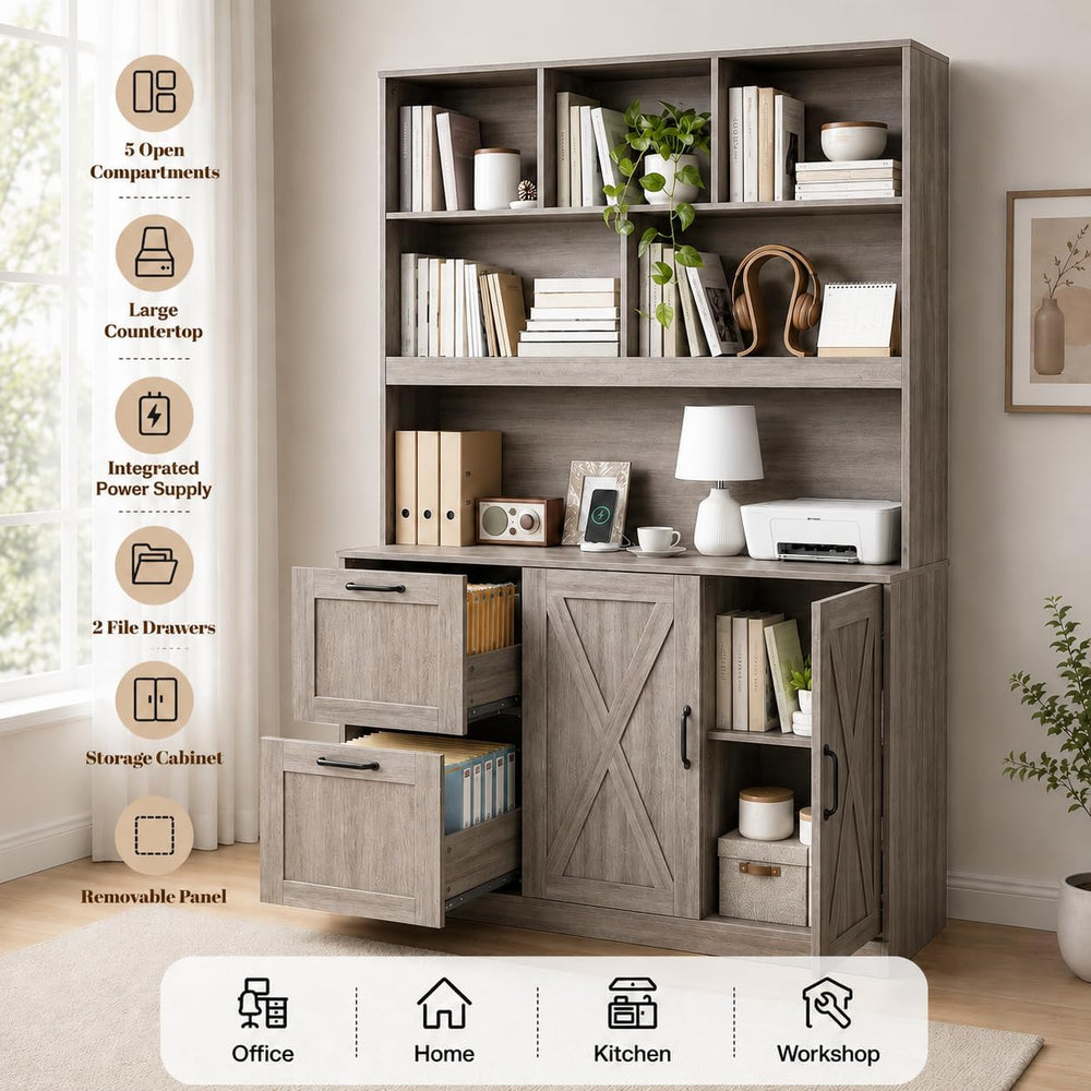 NORTHSKY 72'' Tall Bookshelf with Power Outlet, 2 Drawer File Cabinet...