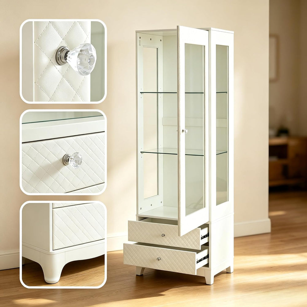 Freestanding Wine Cabinet, Upholstered Glass Door Bar Cabinet, 180° Viewing, ...
