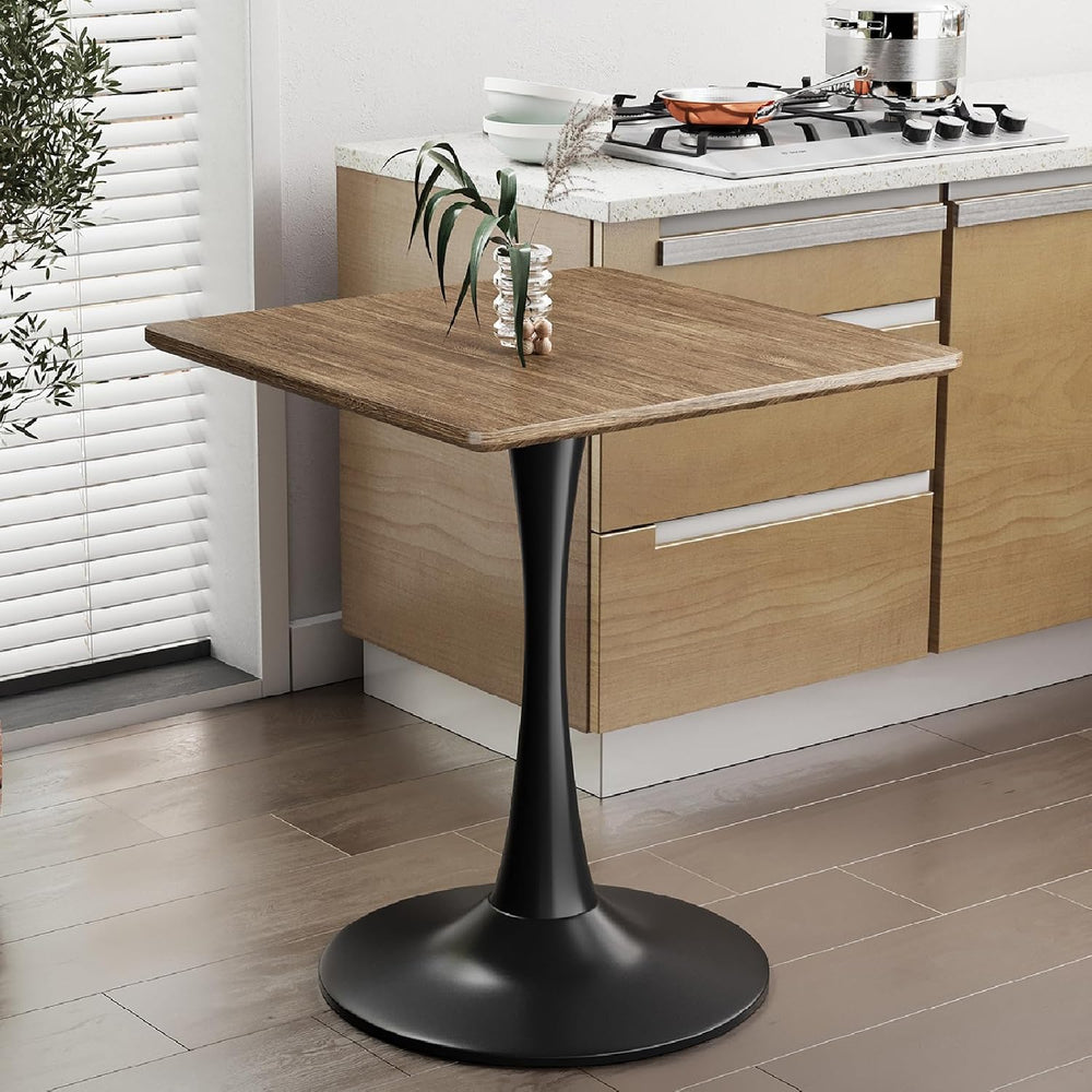 Walnut Square Tulip Table for 2, 24 Inch Small Dining Table with Metal Pedest...