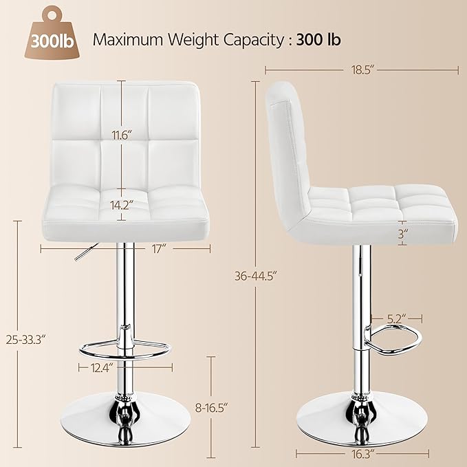 Yaheetech Bar Stools Set of 2, PU Leather Adjustable Swivel Barstools, Armles...