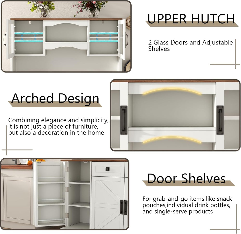 Loomie 60" Tall Farmhouse Pantry Cabinet, Kitchen Hutch with 2 Drawers, ...