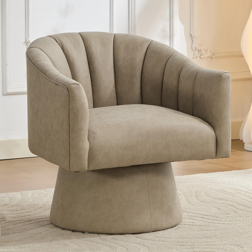 Swivel Accent Chair, Faux Leather 360° Swivel Barrel Chair Upholstered Modern...