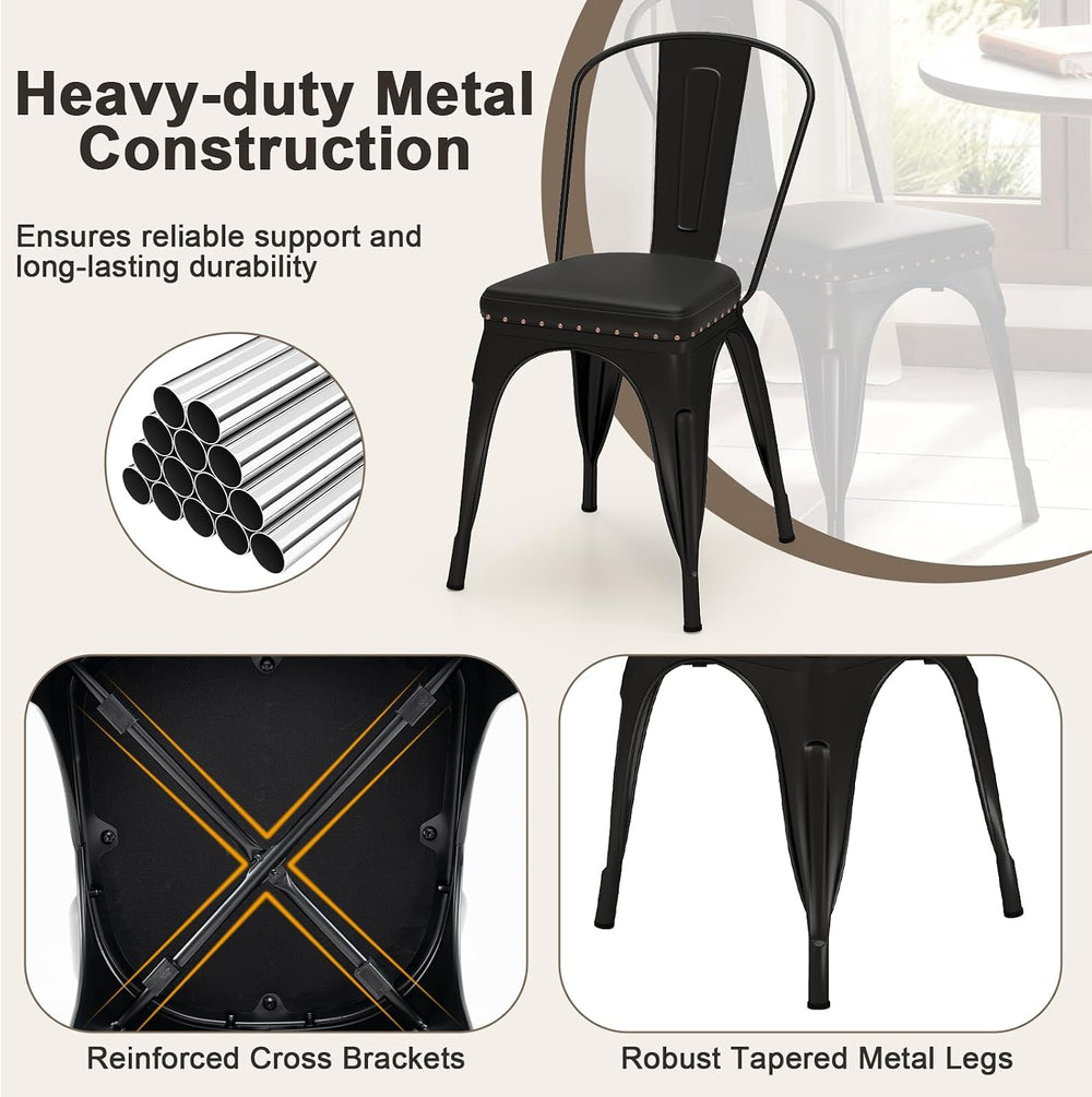 GIANTEX Metal Dining Chairs Set of 4, Stackable Armless Kitchen Side Chair wi...