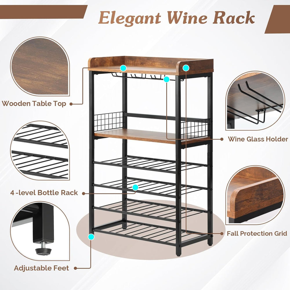 KATHY&BOB Morden Wood Wine Rack Freestanding Floor, 5-Tier Wine Storage S...