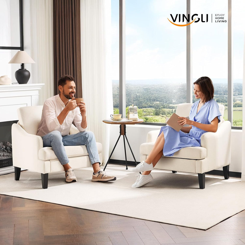VINGLI Linen Fabric Accent Chairs Set of 2, Beige Modern Upholstered Armchair...