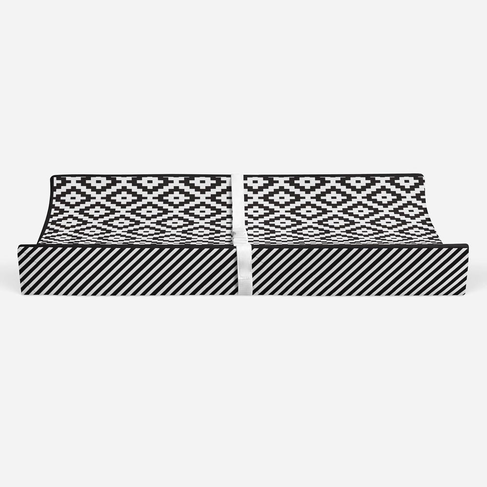 Bacati Love Warp Stripes Diaper Changing Pad Cover, Black/White (LOBKWSTCPC)
