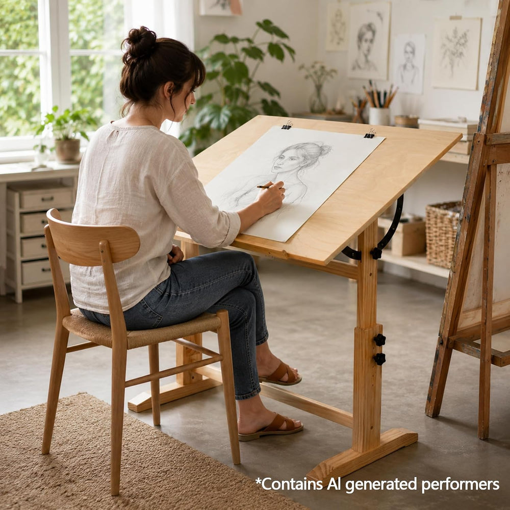 DJAR 42x30 Adjustable Wooden Drafting Table & Art Drawing Desk, Natural |...
