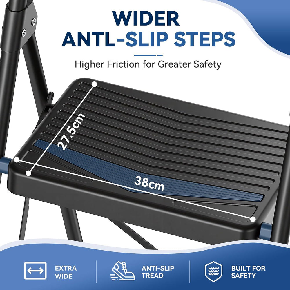 3 Step Ladder Lightweight Folding Step Stool for Adults, Black