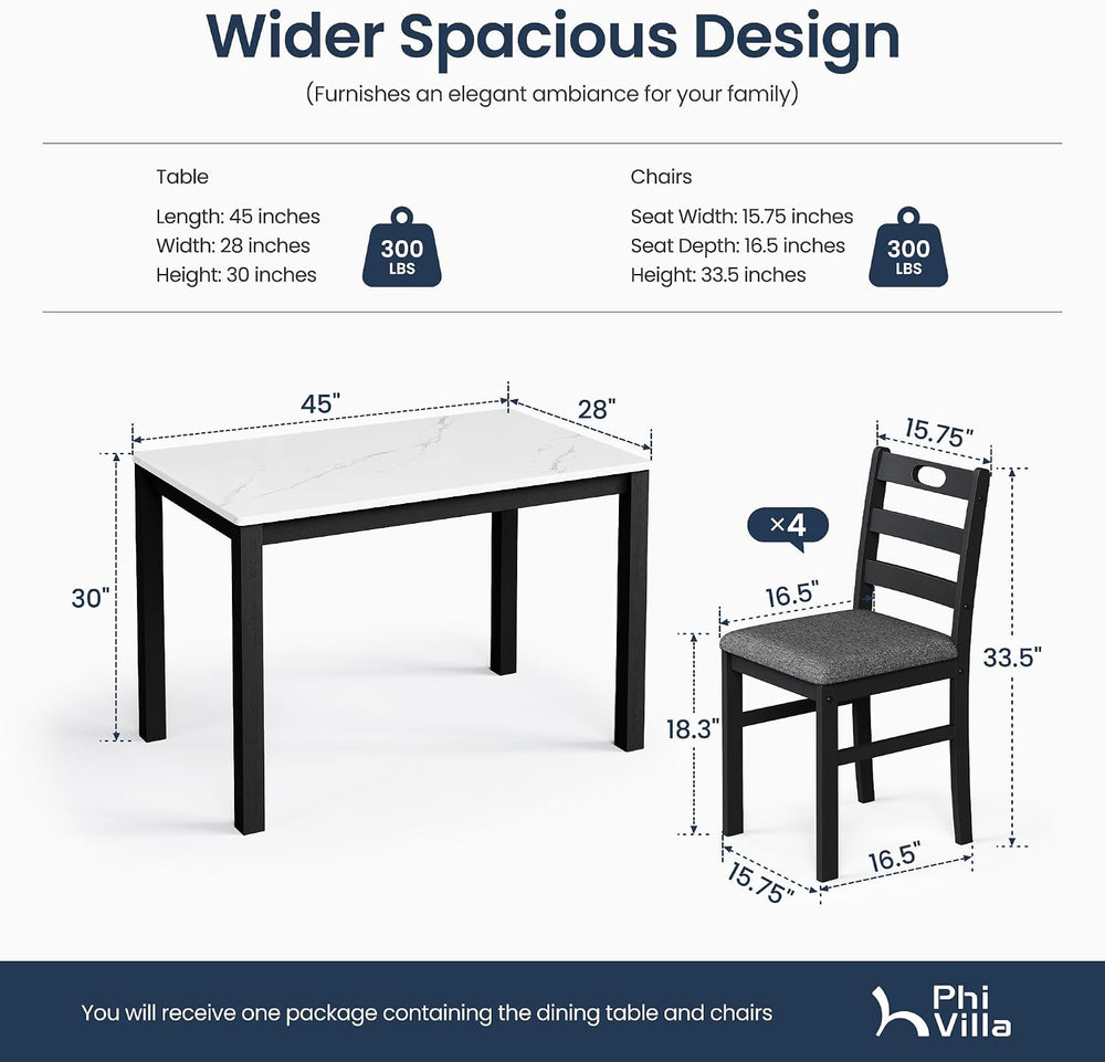 PHI VILLA Dining Table Set for 4, Marble Design Kitchen Table and Chairs