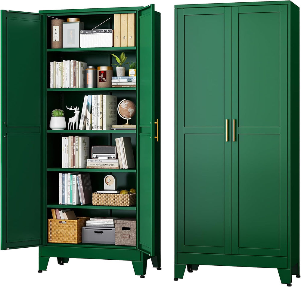Green Metal Storage Cabinet,75" Steel Cabinets for Home Office | Kitchen...