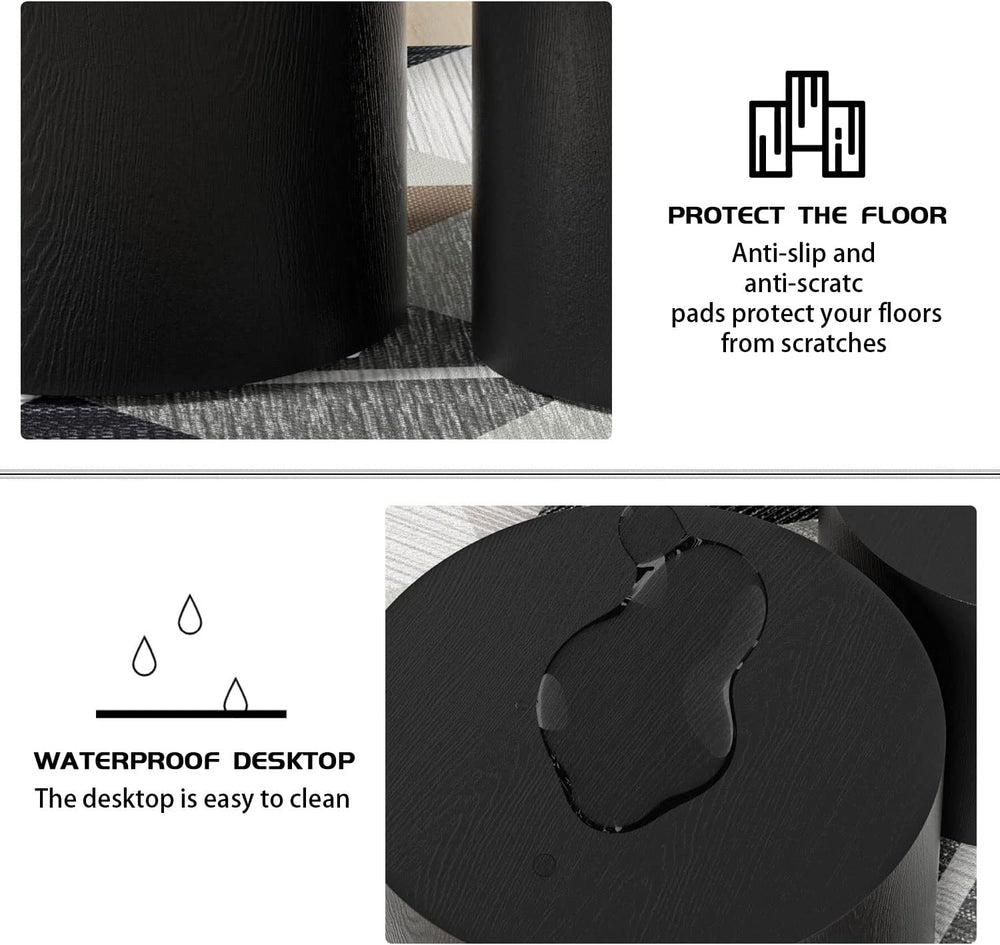 WILLIAMSPACE Nesting Coffee Table Set of 2, Black Round Wooden Modern Circle ...