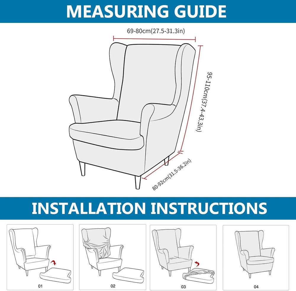 HZDHCLH Black Wingback Chair Slipcovers 2 Piece,Stretch Spandex Black Wing Ch...