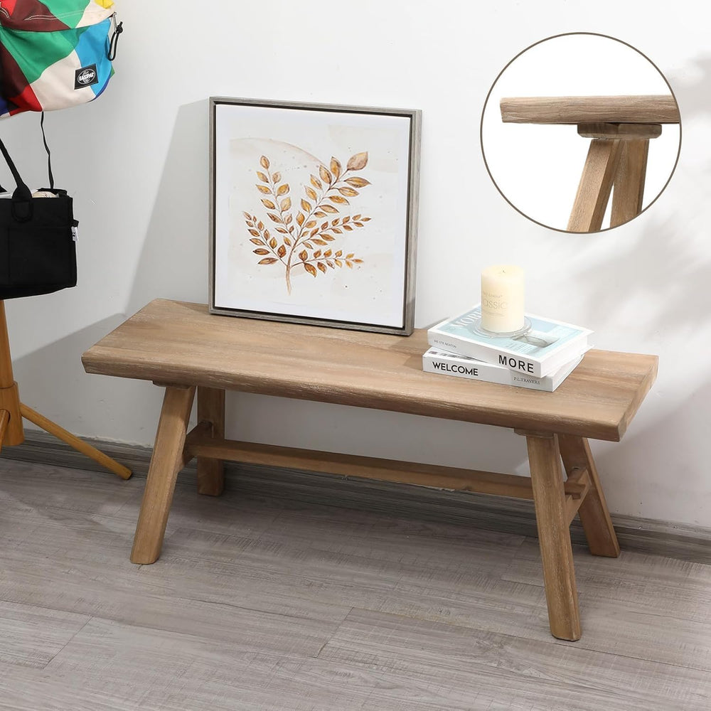 Wnutrees 39" Farmhouse Solid Wood Bench, Rustic Dining Entryway Bench | ...