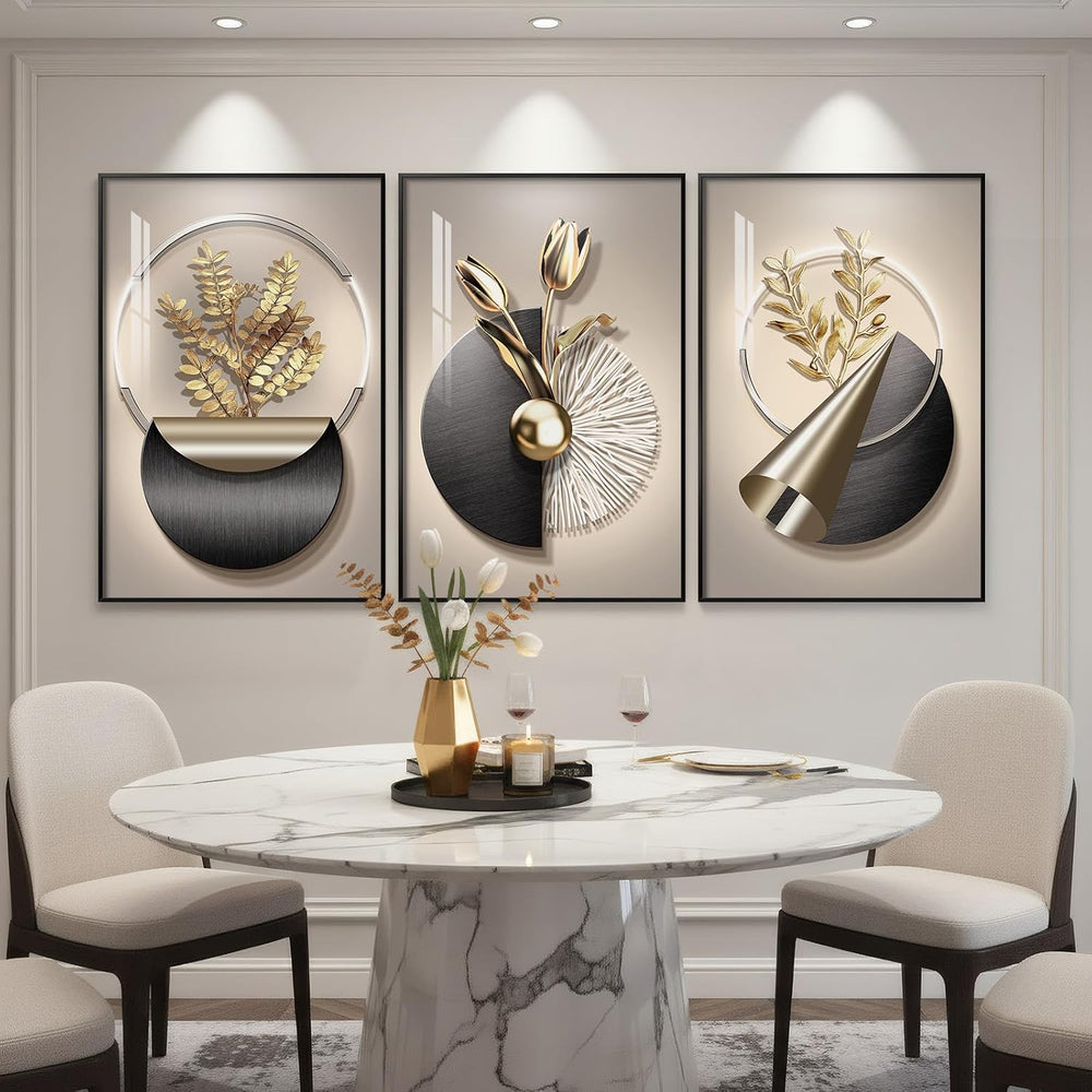Large Framed Modern Elegant Wall Art for Living Room, 3 Piece 24x36 In