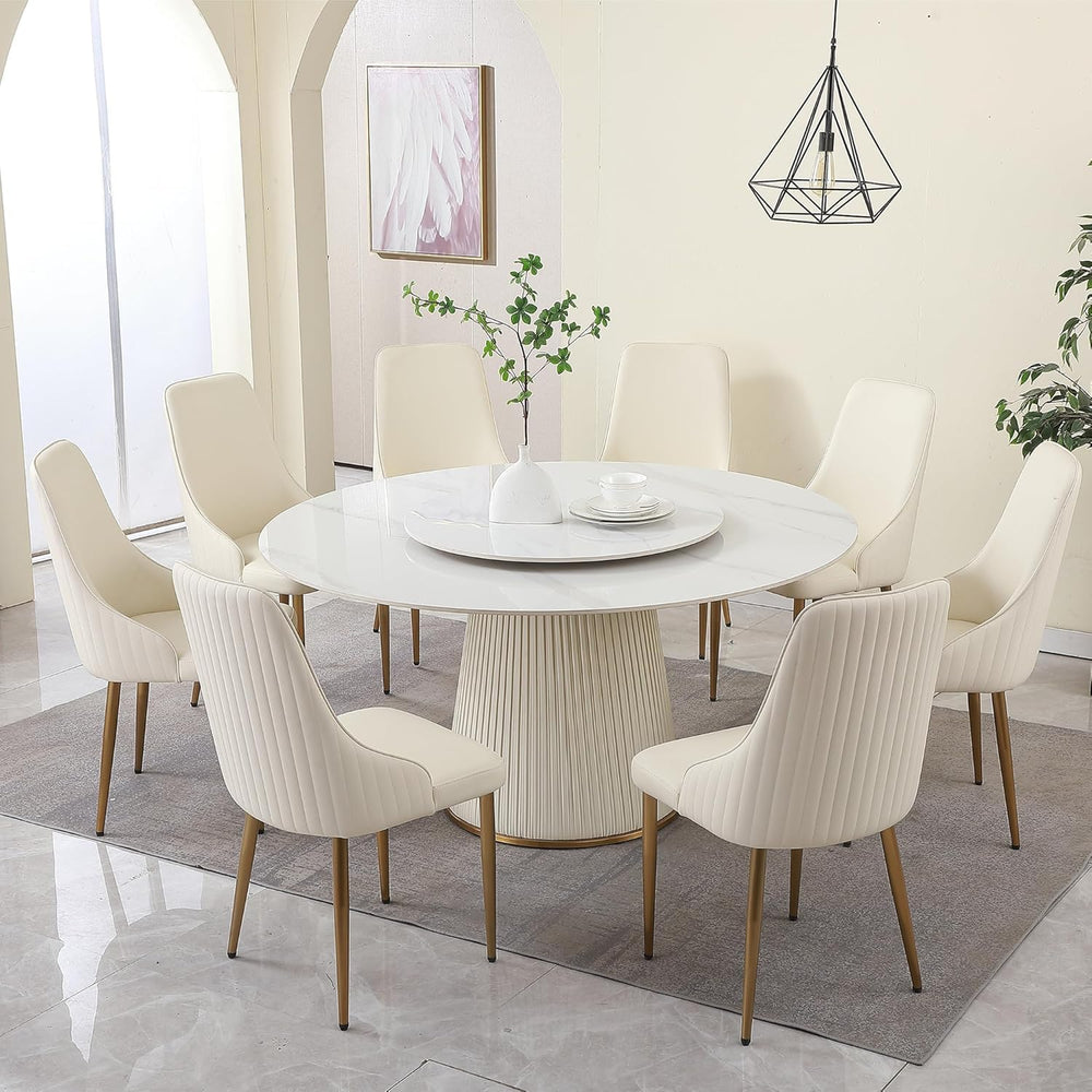Round Marble Dining Table, Dining Table Faux Marble Stone Top Dining Room Set...