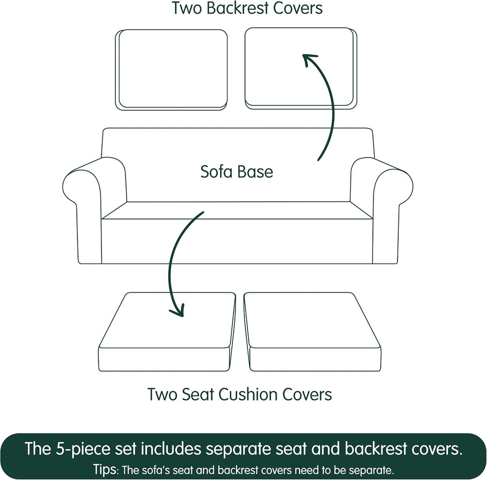 CHUN YI 5 Piece Stretch Couch Covers for Sofa, Loveseat, Grey