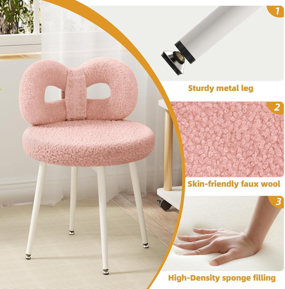 ROOMTEC Swivel Vanity Chair with Back, Upholstered Desk Chair for Girls, Mode...