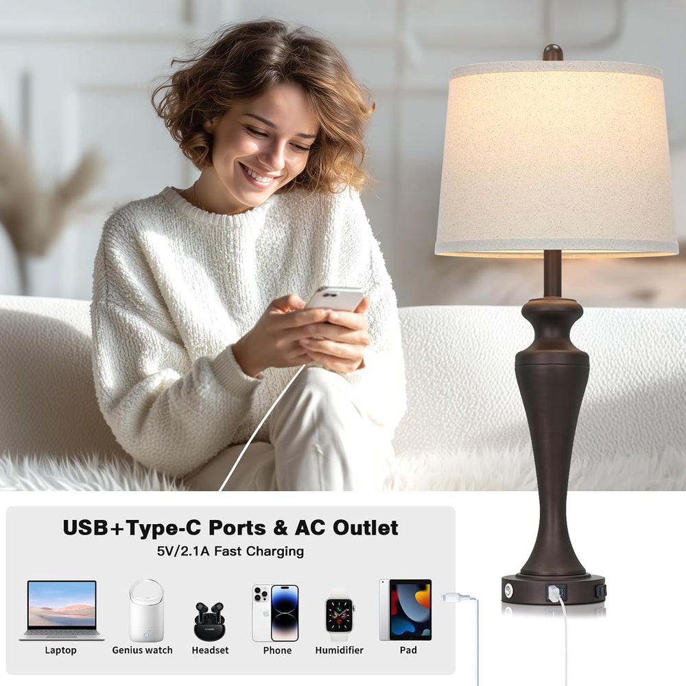 CINSARY 30“ Tall Brown Table Lamps Set of 2, Touch Control Living Room Lamp w...