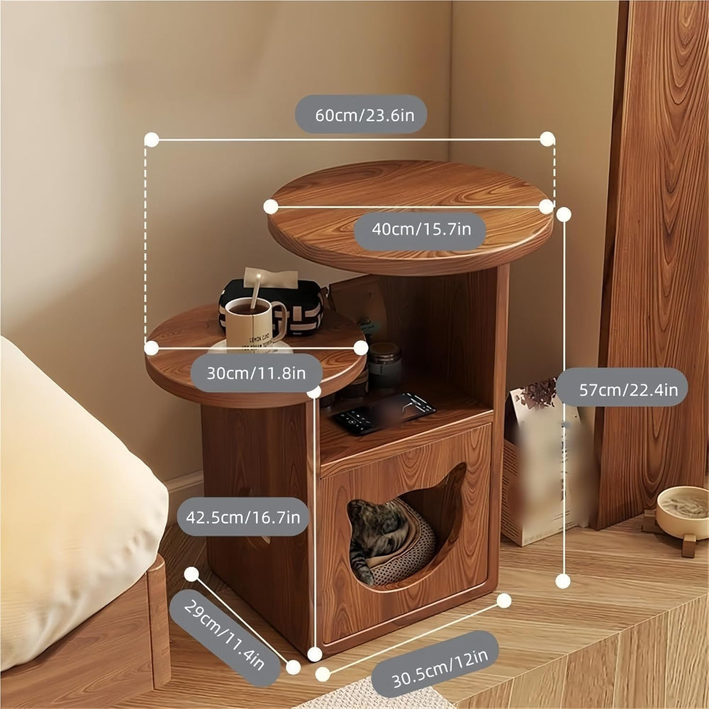 Cat Tree and End Tables, Cat Nightstand, Wooden Round Side Table wiht Cats Ho...