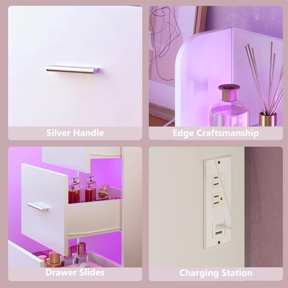 HUAHUU Vanity Desk with Mirror and Hollywood Lights, Makeup Vanity 6 Backlit ...
