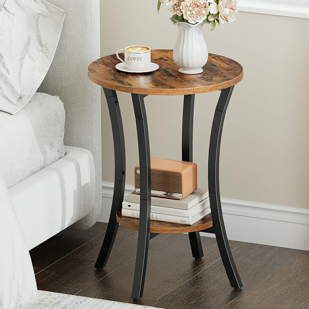 HOOBRO Round Side Table 15.7", 2-Tier Sofa End Table, Small Storage Nigh...