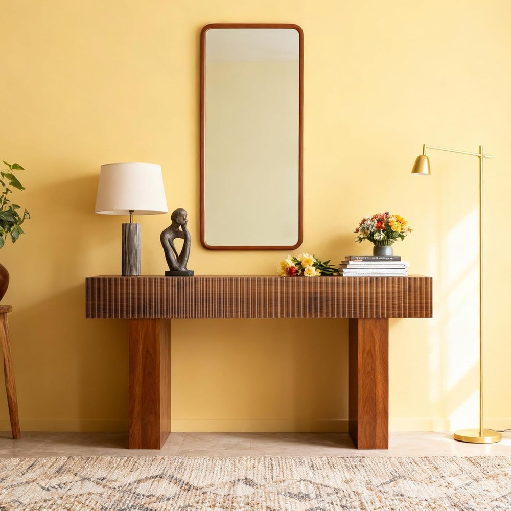 ZYBT 56" Fluted Console Table, Boho Vanity Desk Wooden Narrow Sofa Table...