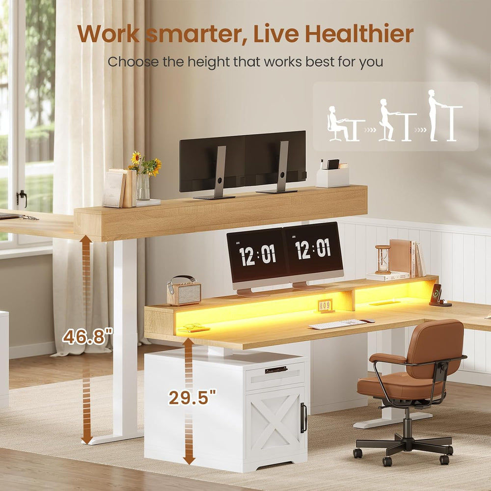 SEDETA Farmhouse L Shaped Standing Desk, 70.1" x 73.2" Height Adjus...