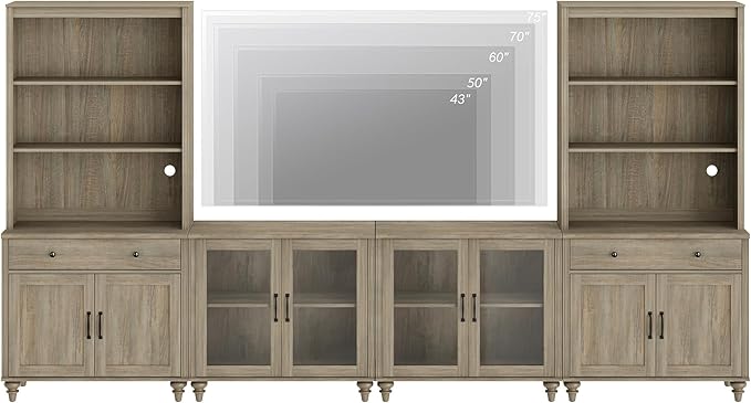WAMPAT Entertainment Center with Bookshelves for TVs up to 75", Farmhous...