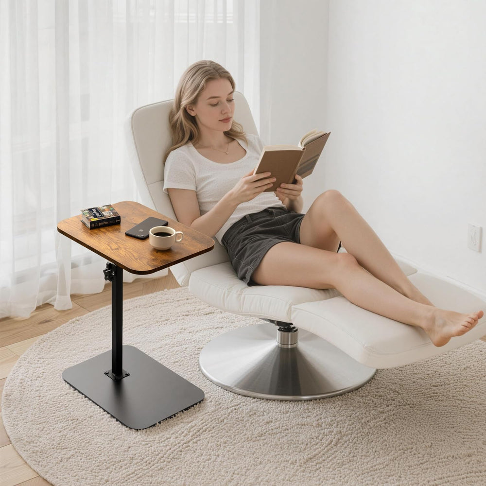 ZEAPTAC C-Shaped Side Table, 360° Swivel Height Adjustable, Lightweight Porta...