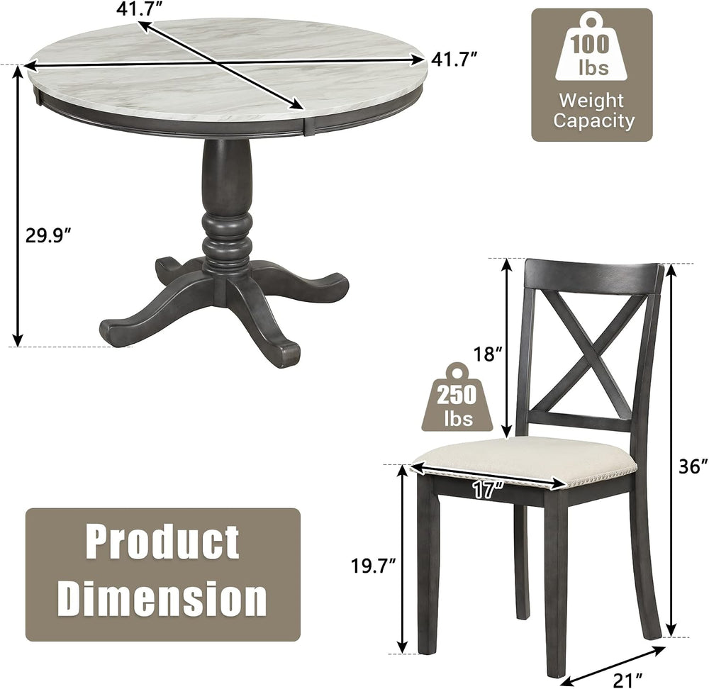Merax 5 Piece Dining Table Set for 4, Solid Wood Kitchen Table Set with 4 Uph...
