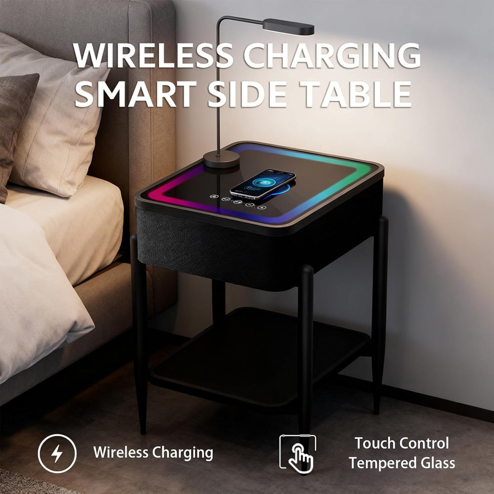 Smart End Table with Charging Station, Bluetooth Speaker Nightstand with Wire...