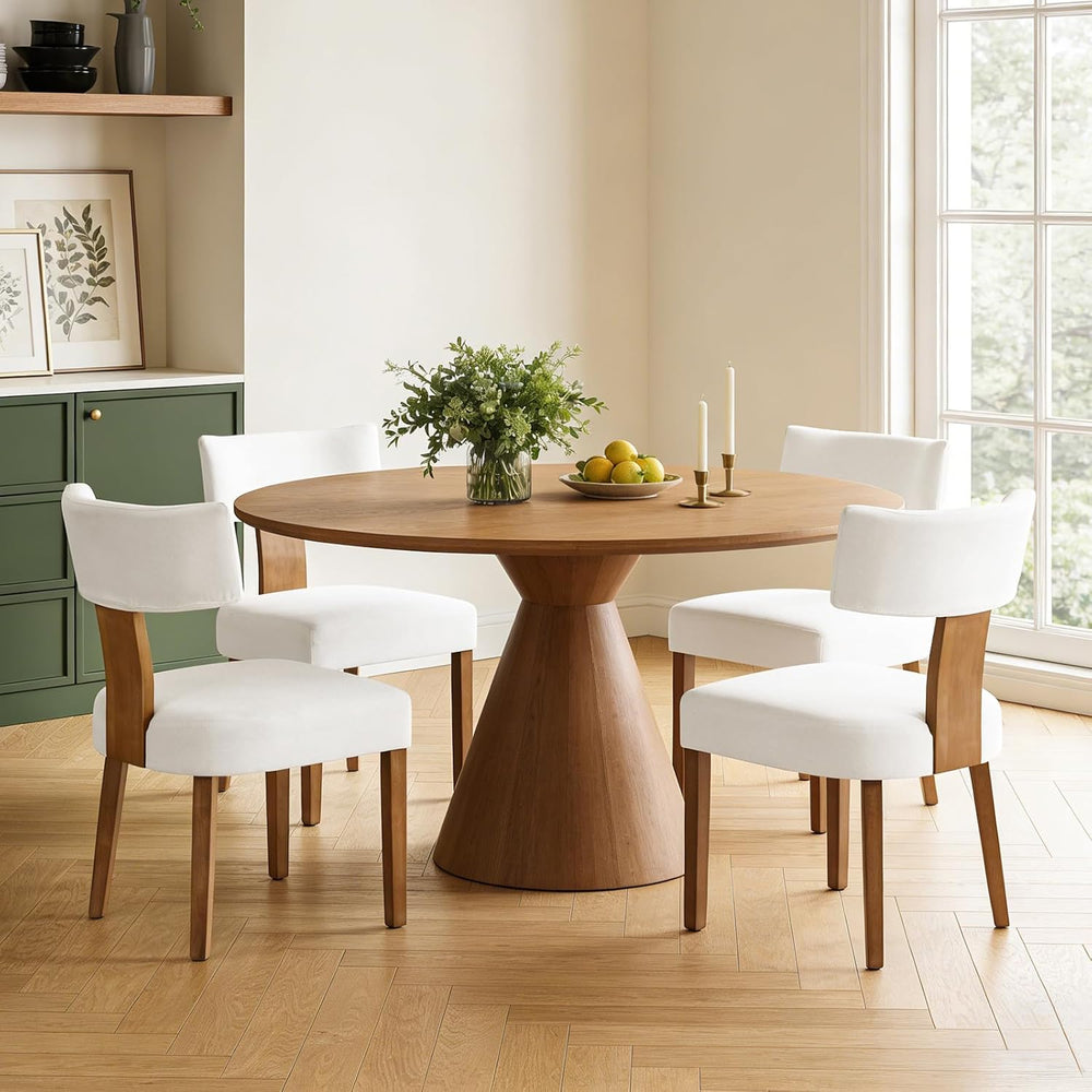 Mid Century Modern Dining Chairs Set of 4, Linen Fabric Upholstered Dining Ch...