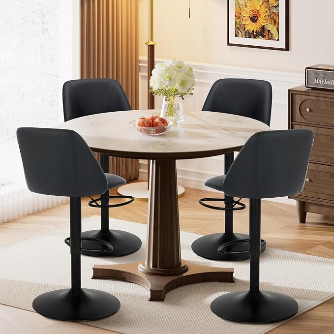 COLAMY Bar Stools Set of 2, Modern Swivel Bar Chairs, Adjustable PU Leather U...
