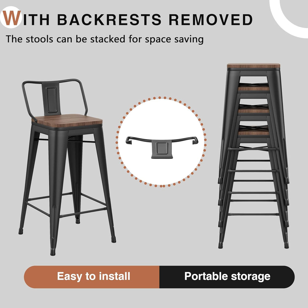 Changjie Furniture 26 Inch Bar Stools Set of 4 Industrial Metal Barstools Cou...