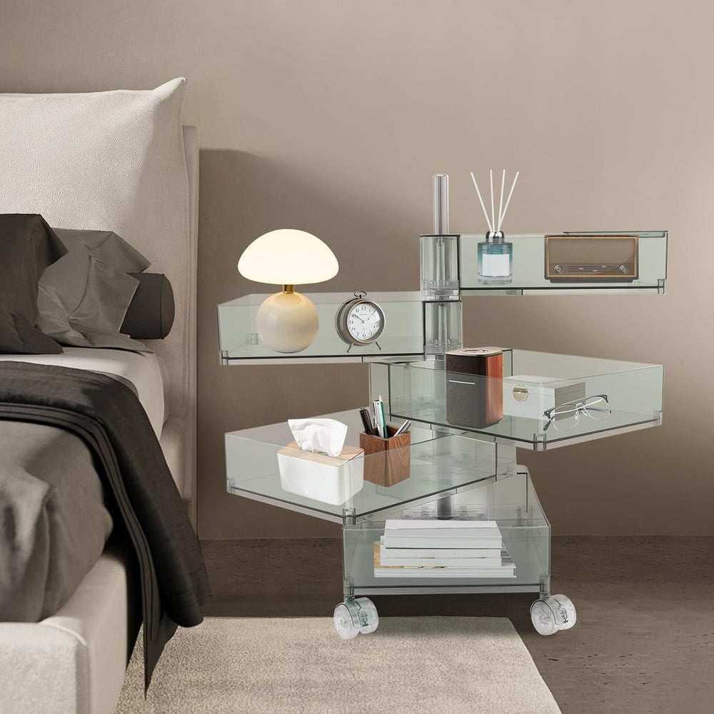 Bacocoo 360° Rotation Storage Cabinet, 5 Storey Movable Bedside Table with 4 ...