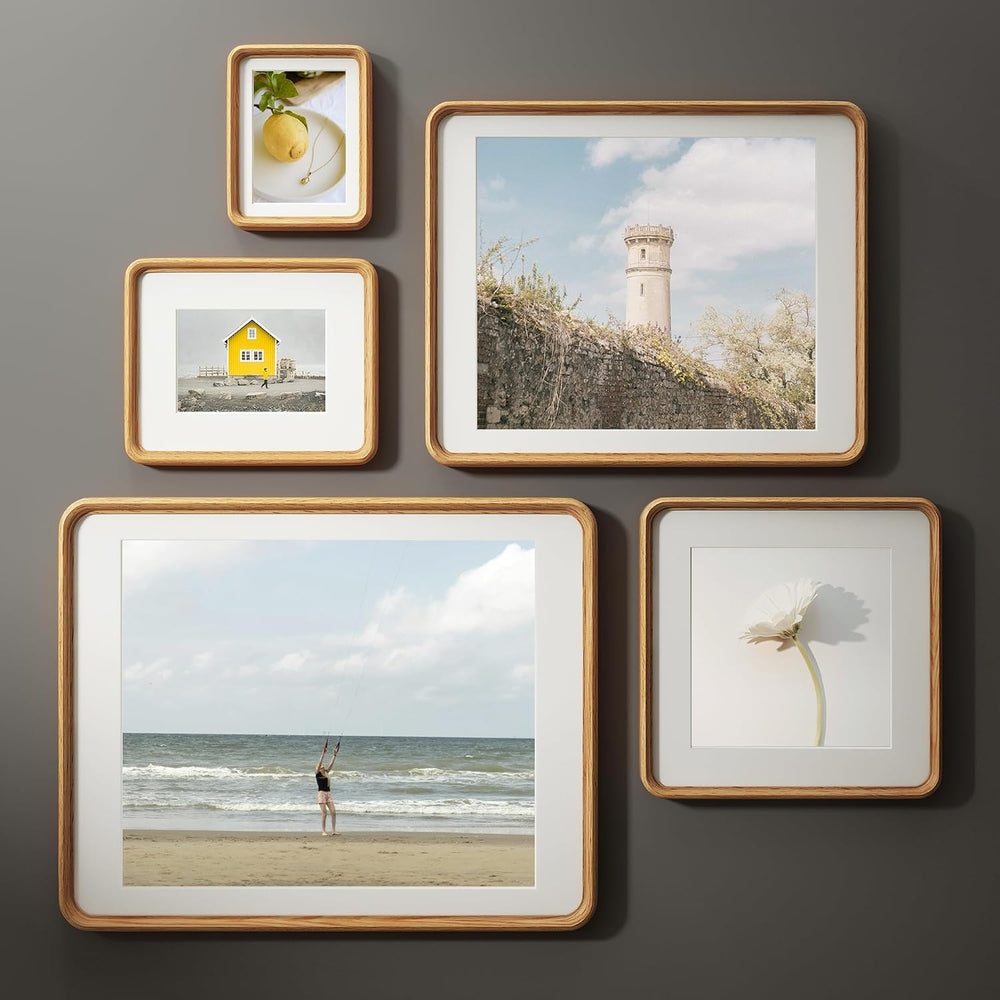 FLYJOE 16 x 20 Picture Frame, Solid Oak Wood Frame Matted for 11x14 Photos
