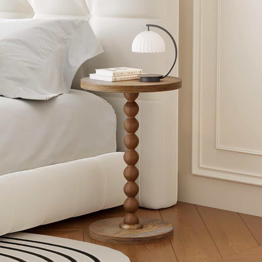 Round Side Table, Drink Table for Small Spaces, Modern Accent Nightstand with...