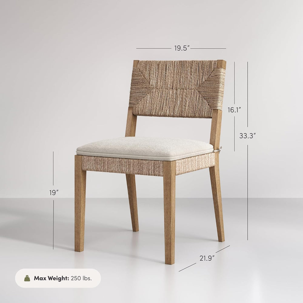 Nathan James Beacon Boho Dining Chair, Boucle Dining Chair with Seagrass Acce...