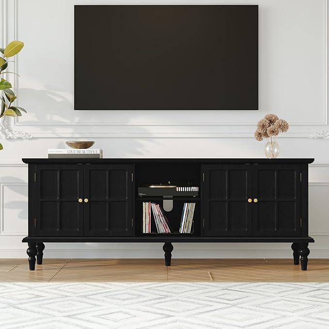 3More 67" Mid Century Modern TV Stand with Window Design,Wood Entertainm...
