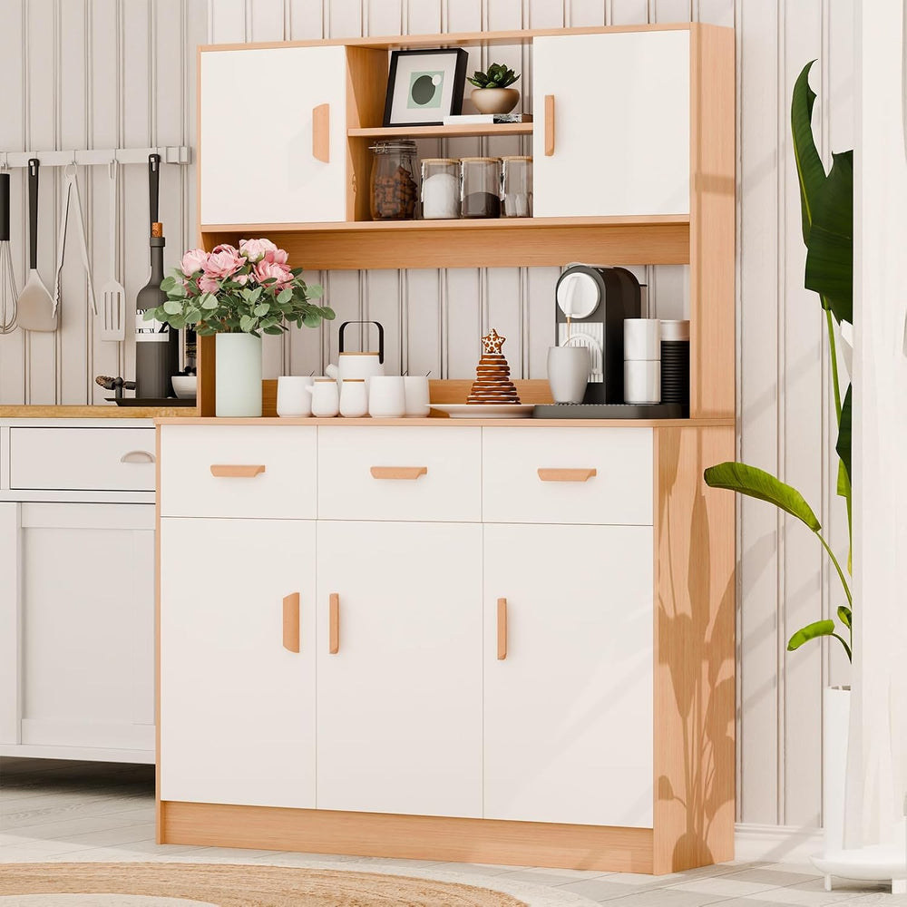 Kitchen Pantry Cabinet with Microwave Stand, Freestanding Cabinet Buffet Cupb...