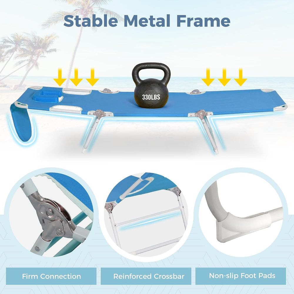 Folding Tanning Chair with Face Hole Set of 2, 3-Position Adjustable Patio Lo...