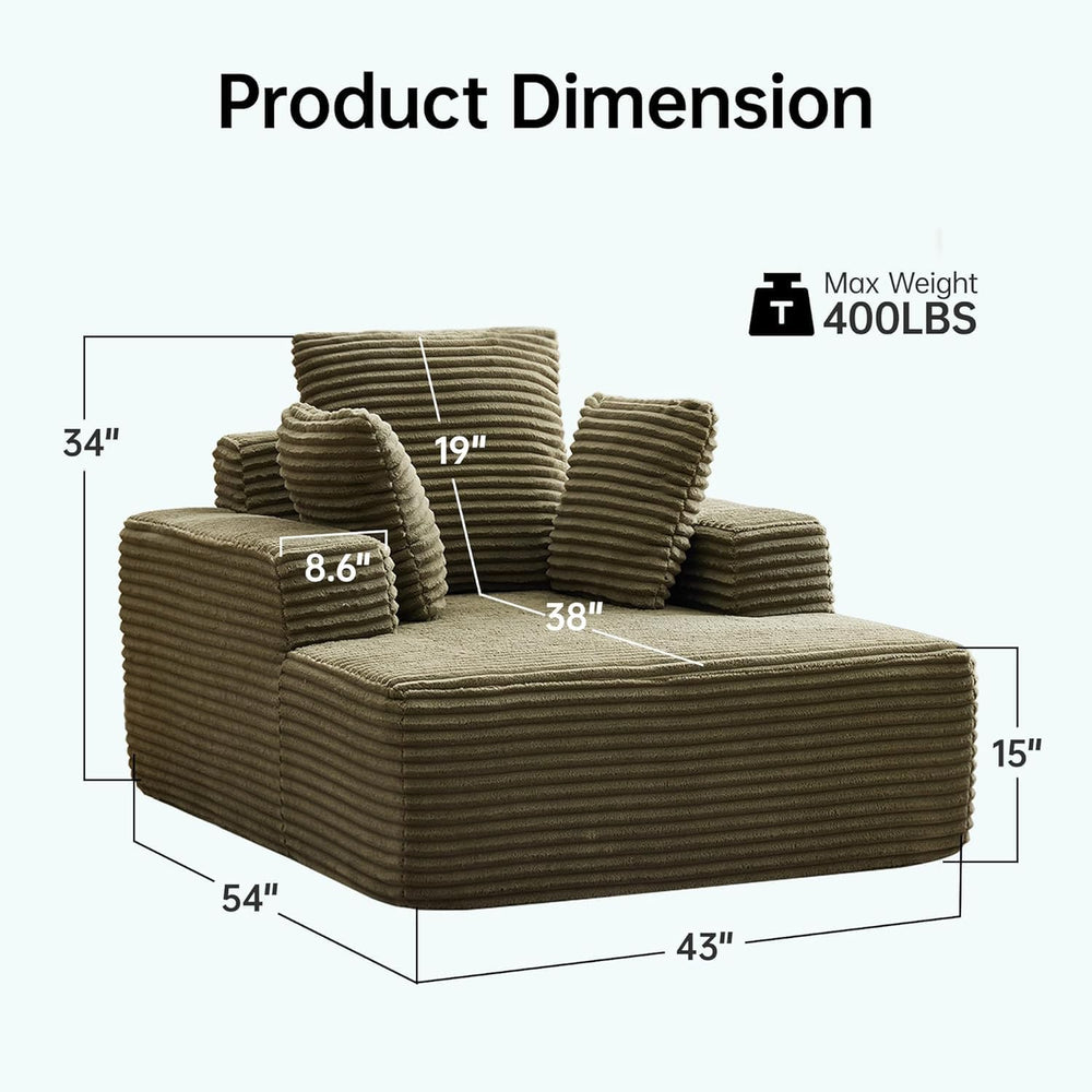 Couch Chaise Lounge Chair, 54" Oversized Cloud Sofa with Deep Seat, Plus...