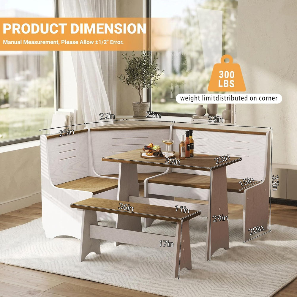 ENOR Breakfast Nook Table Set,Corner Kitchen Table for Dining Room,Brown