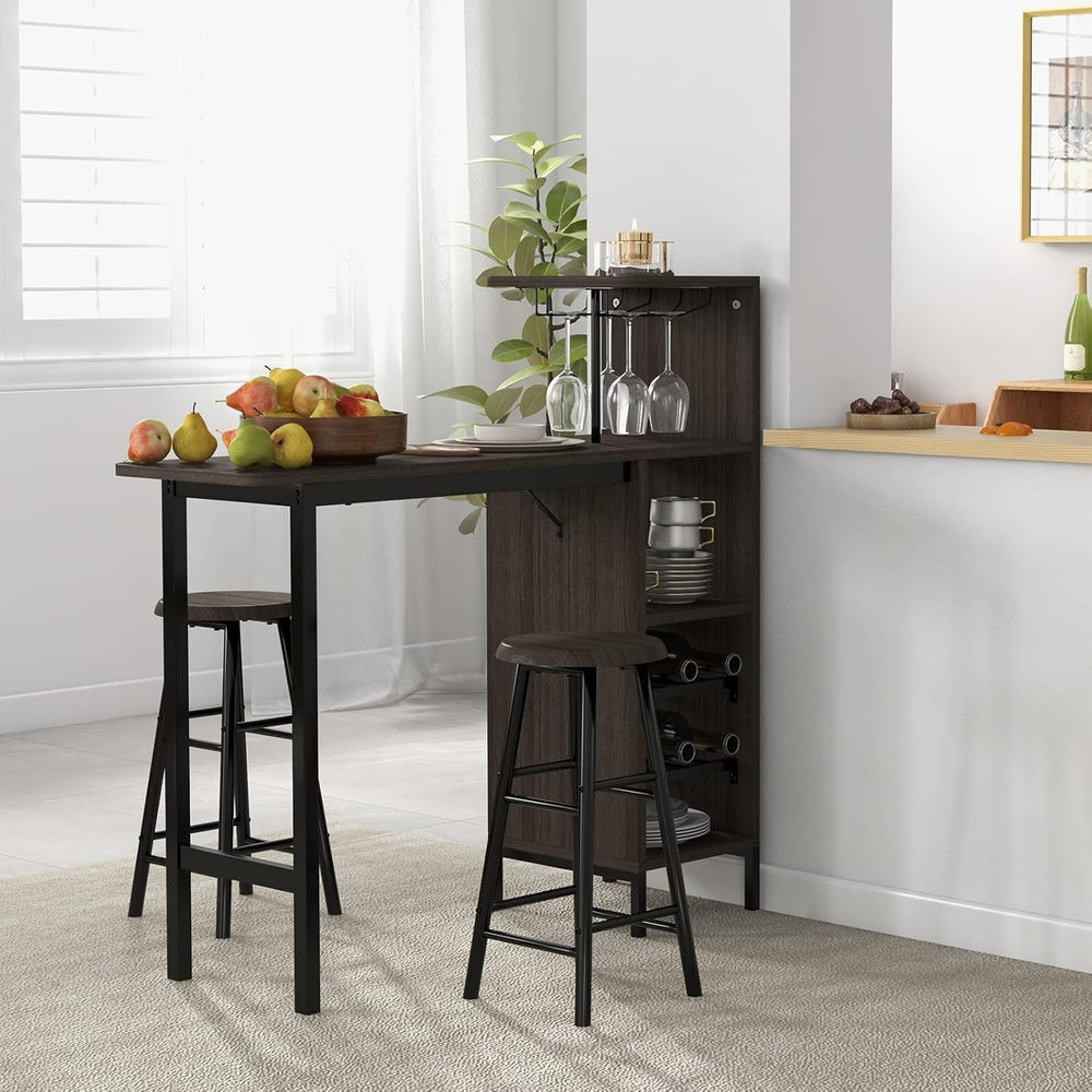 GIANTEX 3 Pieces Bar Table and Stools Set, Bistro Table Set with Glass Holder...