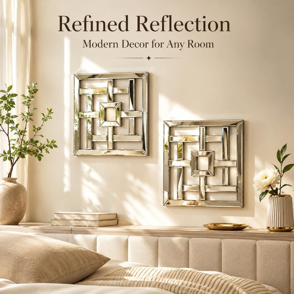 Square Decorative Wall Mirror 12 x 12 Inch, Silver Frameless Mirror Wall Deco...