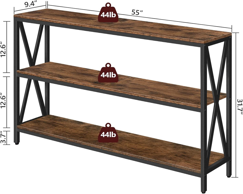 MAHANCRIS 55" Sofa Table, Industrial Console Table, 3-Tier Narrow Sofa T...