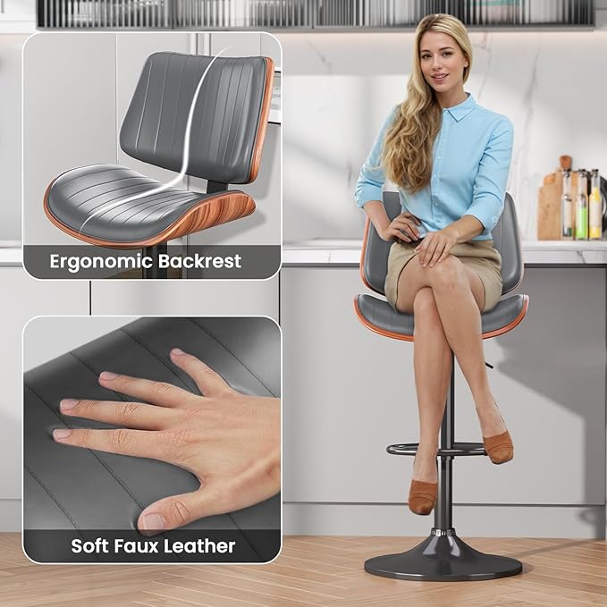 Swivel Bar Stools Set of 4, Adjustable Bentwood Barstools for Kitchen Counter...