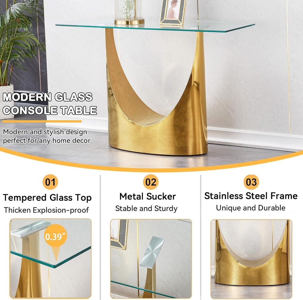 Luxury Gold Glass Console Table, Modern 47" Rectangle Entryway Table wit...
