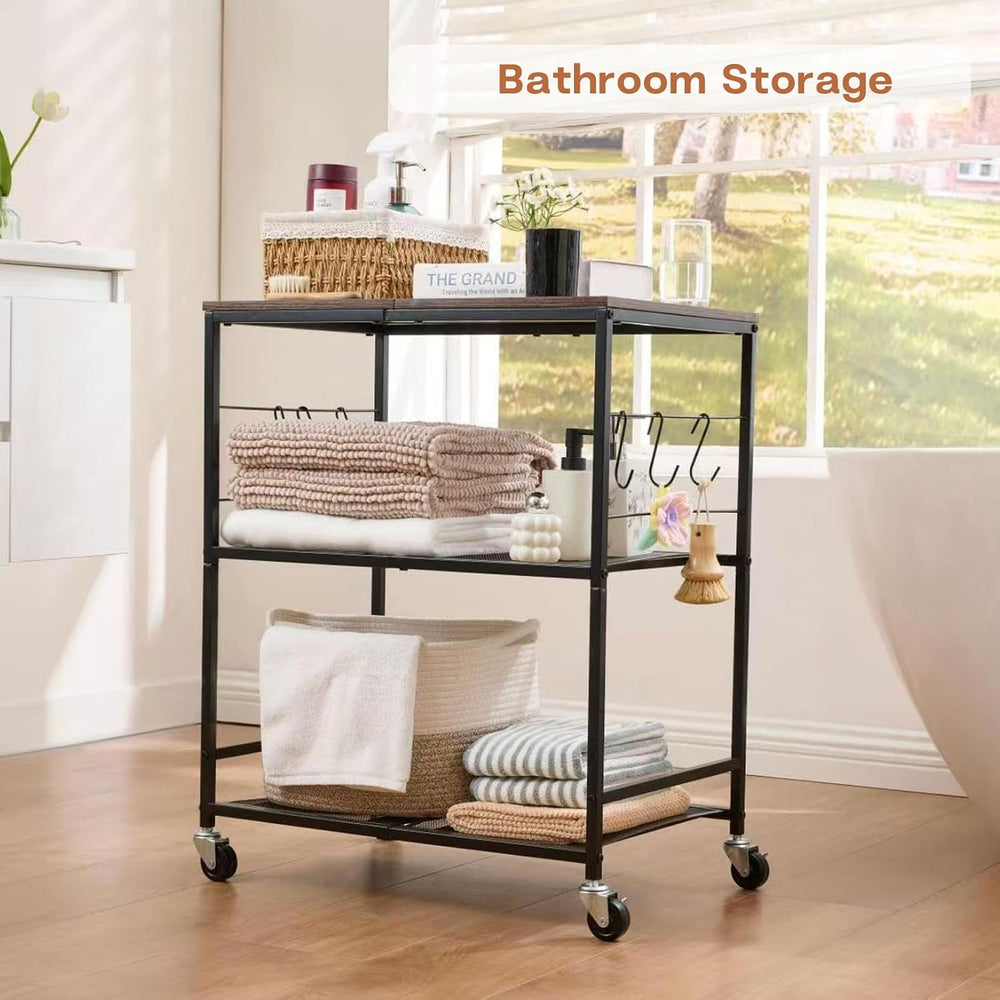 3 Tier Rolling Microwave Cart with Storage, Kitchen Organizer on Wheels | Woo...